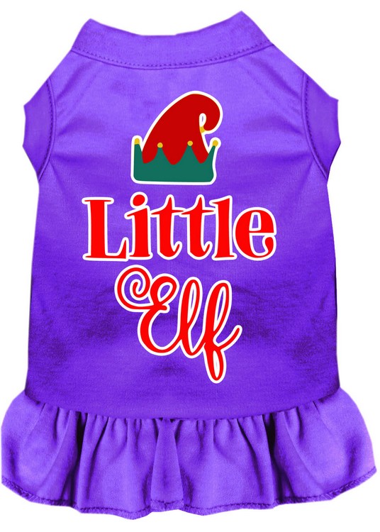 Little Elf Screen Print Dog Dress Purple XS